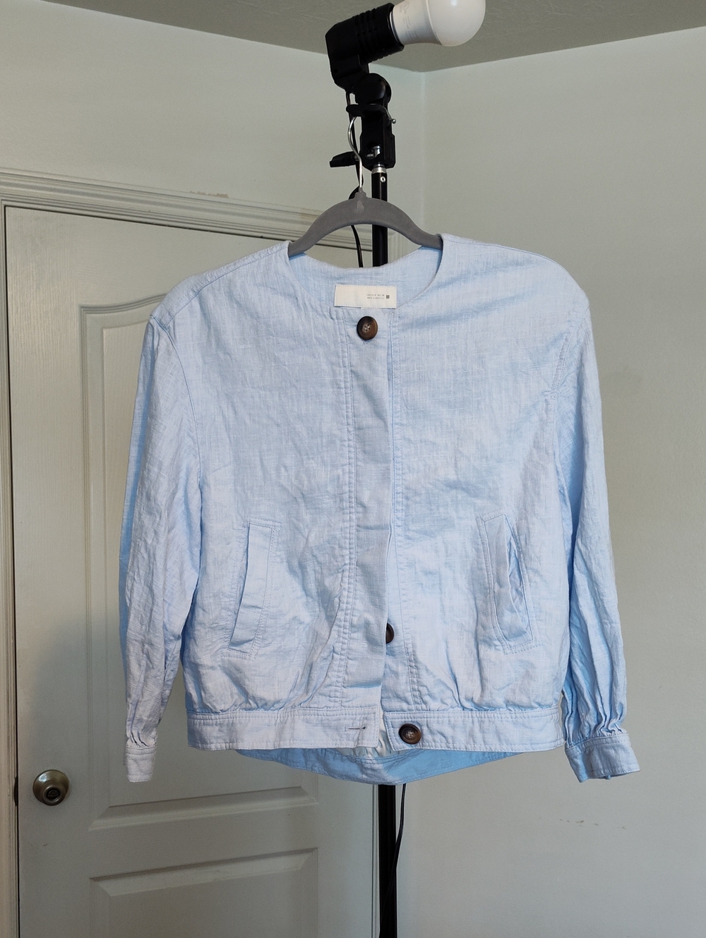 Zara Light Blue Linen-Blend Jacket